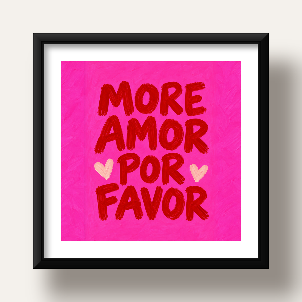 MORE AMOR POR FAVOR Renkli Kalp Desenli Poster — siyah derin çerçeveli paspartulu
