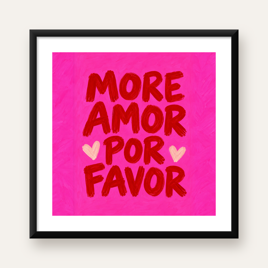 More Amor Por Favor Renkli Tipografik Aşk Posteri — Kare baskı, beyaz kenar boşluklu