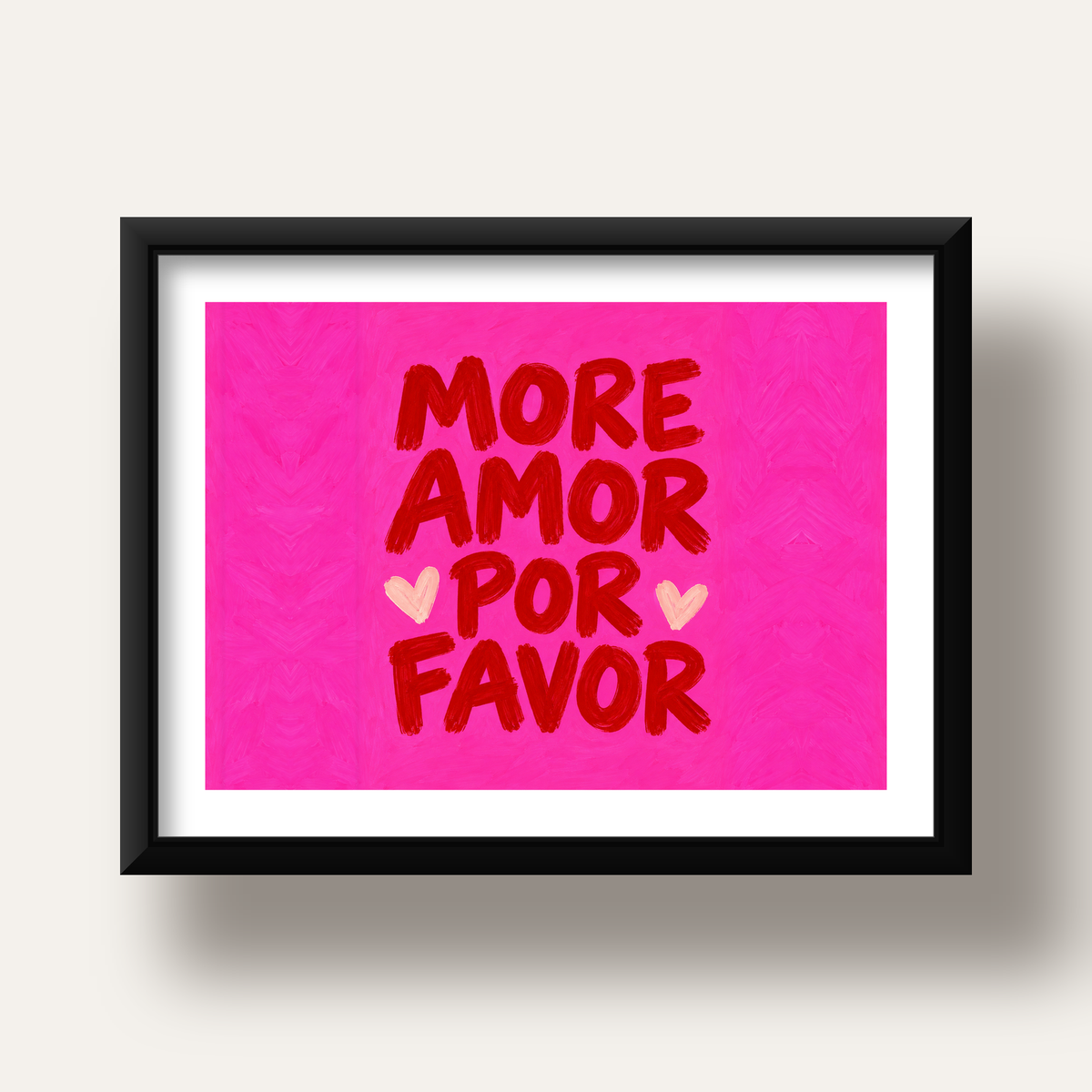 MORE AMOR POR FAVOR Renkli Kalp Desenli Poster — siyah derin çerçeveli paspartulu
