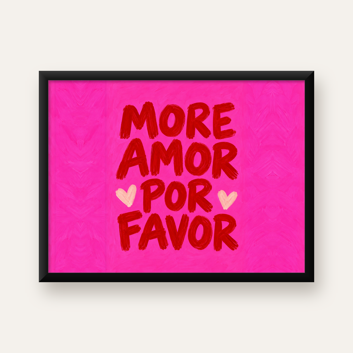 More Amor Por Favor Renkli Tipografik Aşk Posteri — Yatay baskı, düz siyah çerçeveli duvar posteri