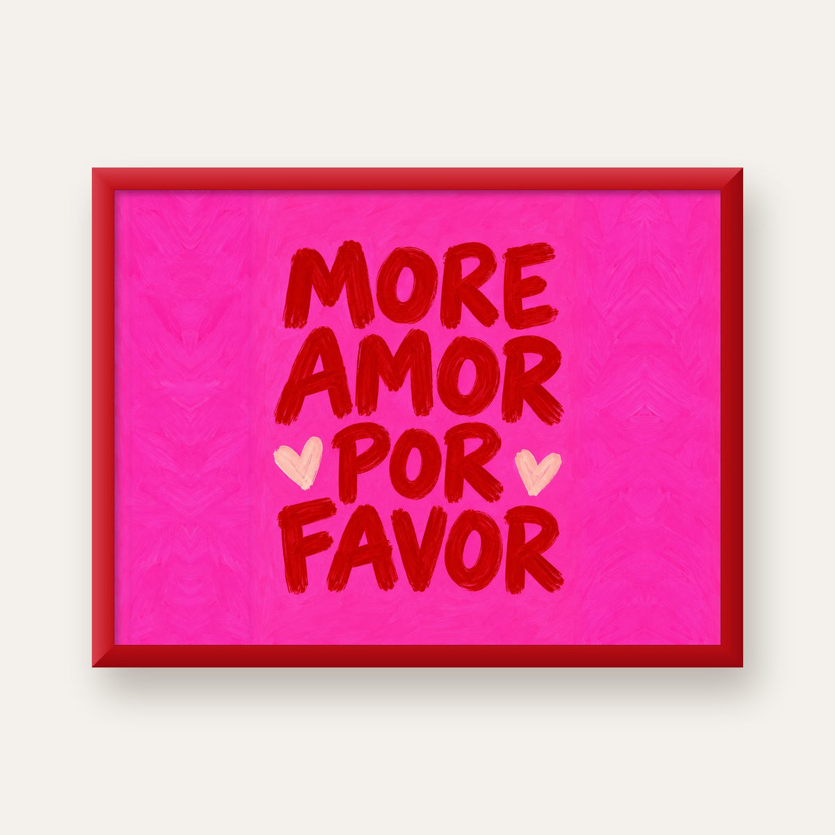 MORE AMOR POR FAVOR Renkli Kalp Desenli Poster — kırmızı çerçeveli