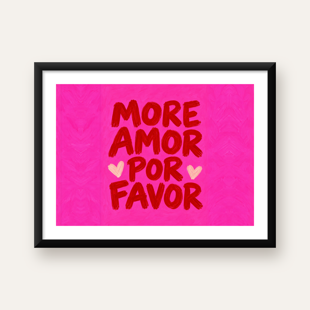 More Amor Por Favor Renkli Tipografik Aşk Posteri — Yatay baskı, beyaz kenar boşluklu