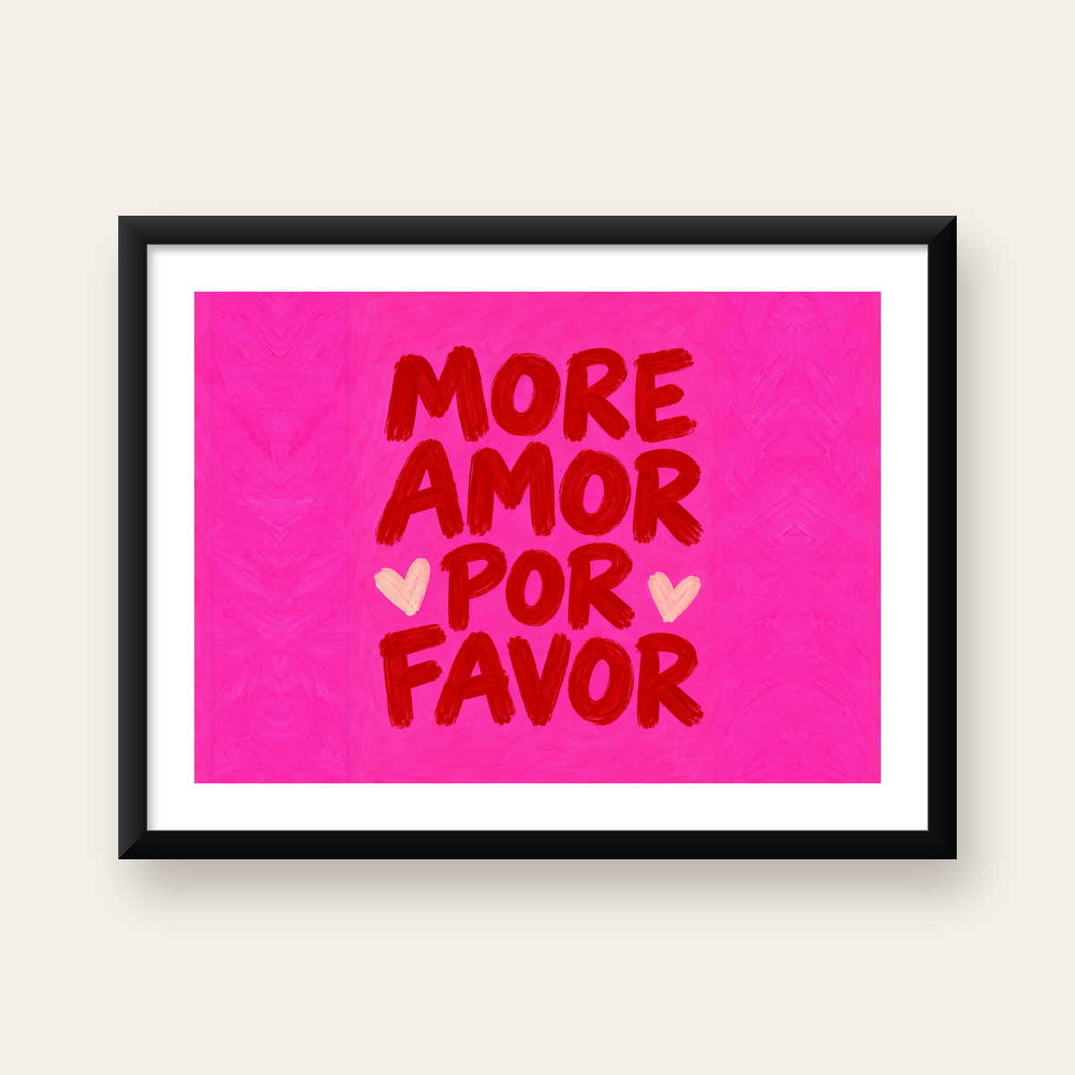 More Amor Por Favor Renkli Tipografik Aşk Posteri — Yatay baskı, beyaz kenar boşluklu