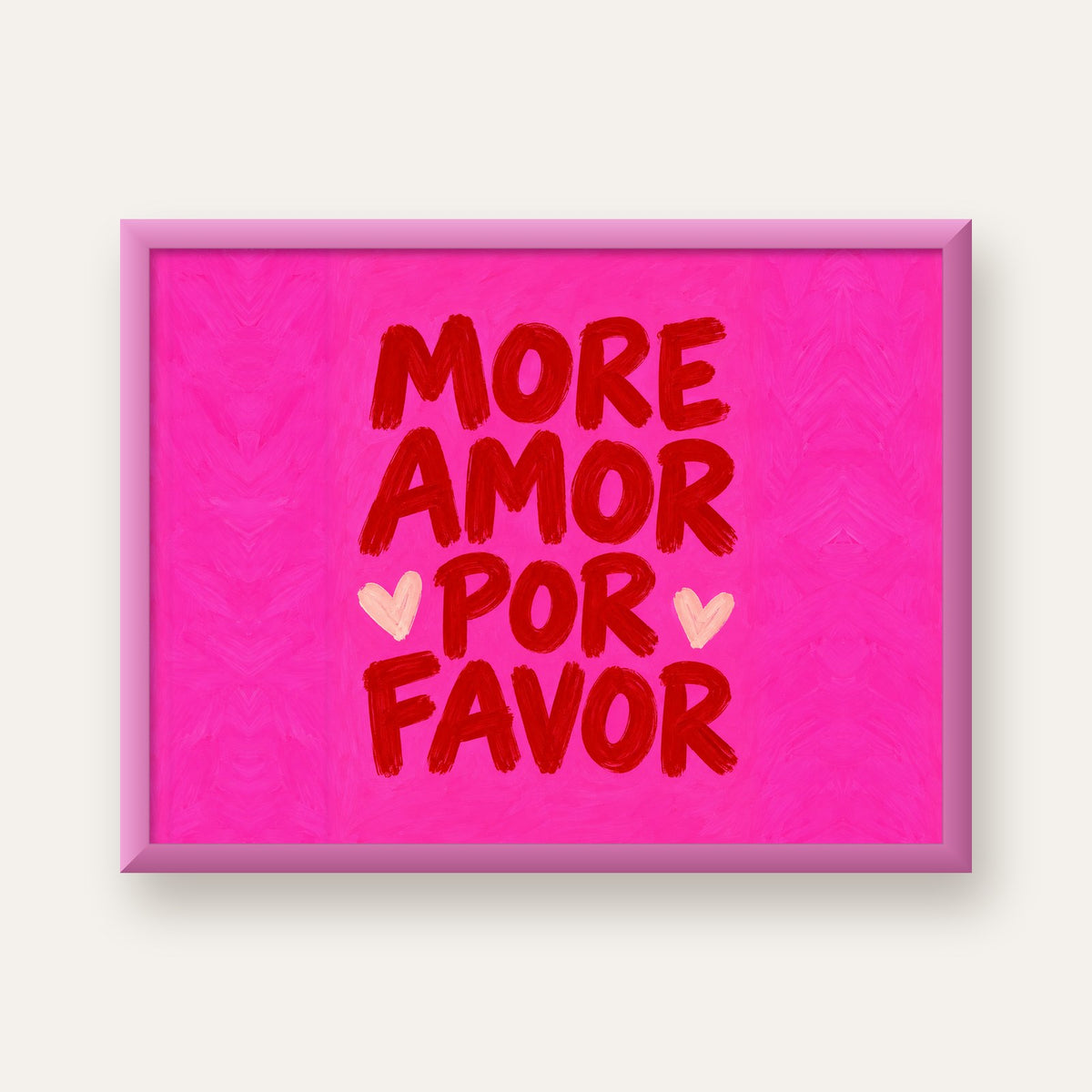 MORE AMOR POR FAVOR Renkli Kalp Desenli Poster — pembe çerçeveli