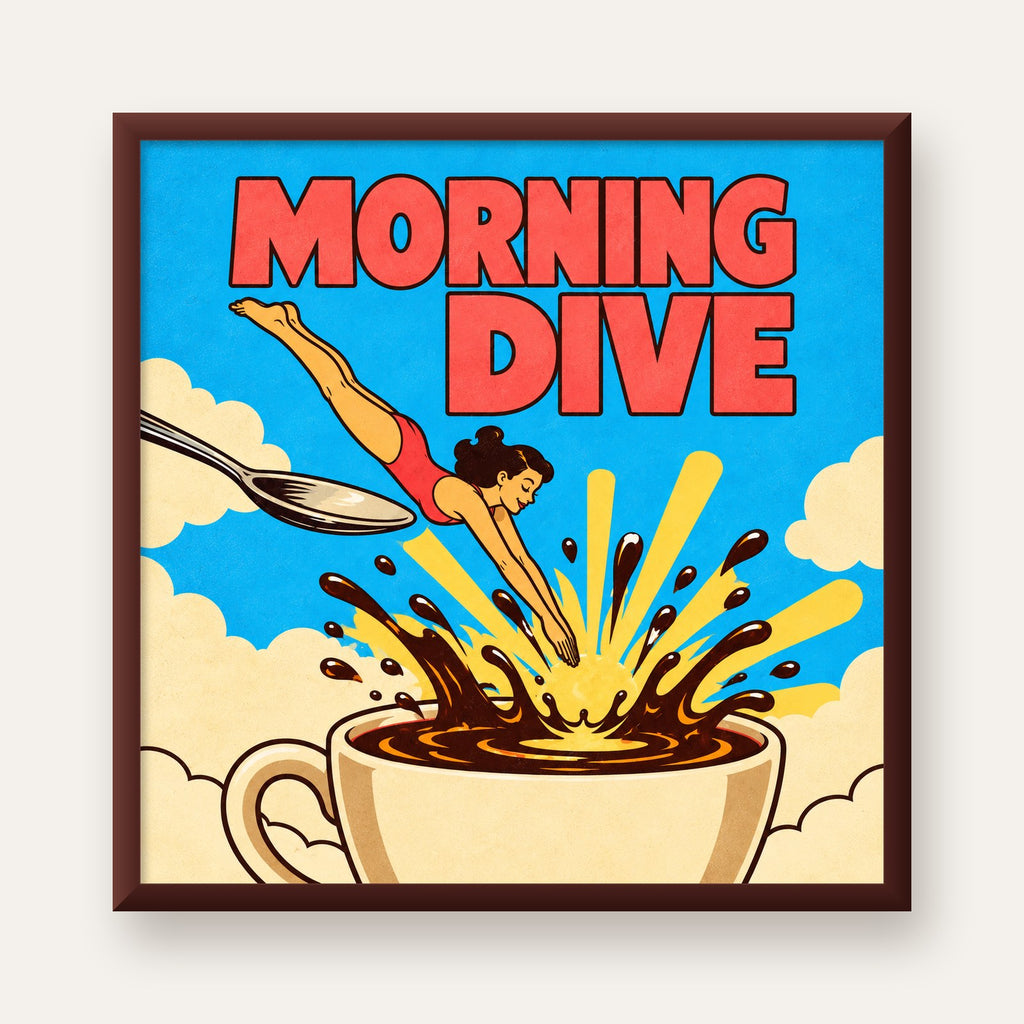 Morning Dive Kahve Fincanına Dalış Pop Art Poster — ceviz çerçeveli