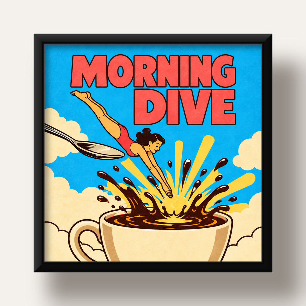 Morning Dive Kahve Fincanına Dalış Pop Art Poster — siyah derin çerçeveli