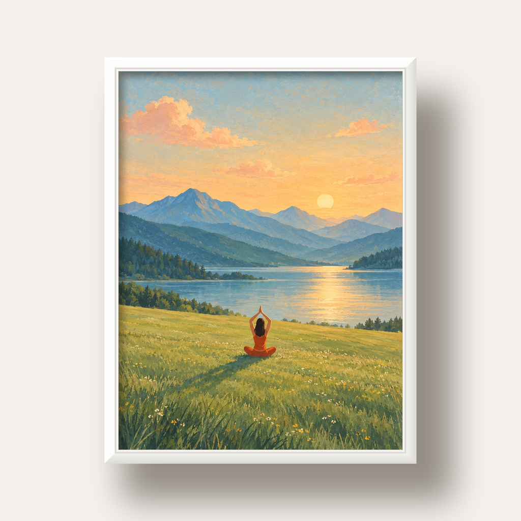 Dağ Meditasyonu Manzara Poster — beyaz derin çerçeveli