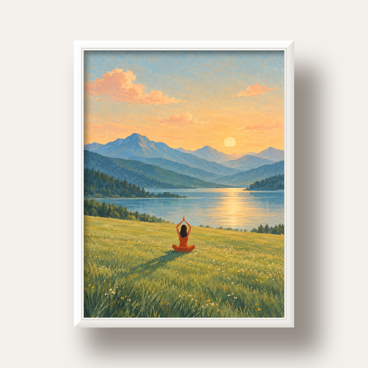 Dağ Meditasyonu Manzara Poster — beyaz derin çerçeveli
