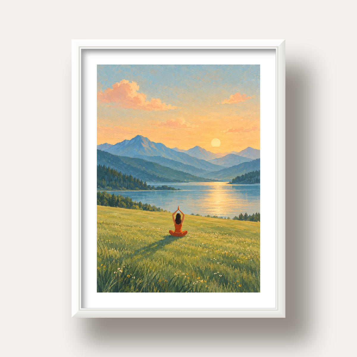 Dağ Meditasyonu Manzara Poster — beyaz derin çerçeveli paspartulu