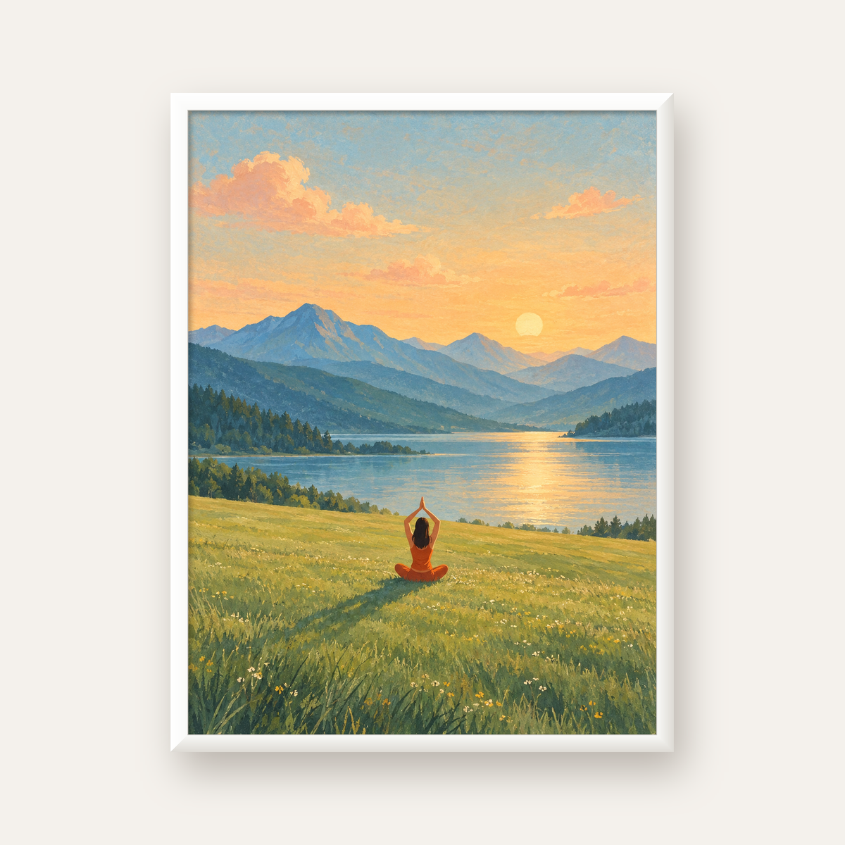 Dağ Meditasyonu Manzara Poster — beyaz çerçeveli dikey poster