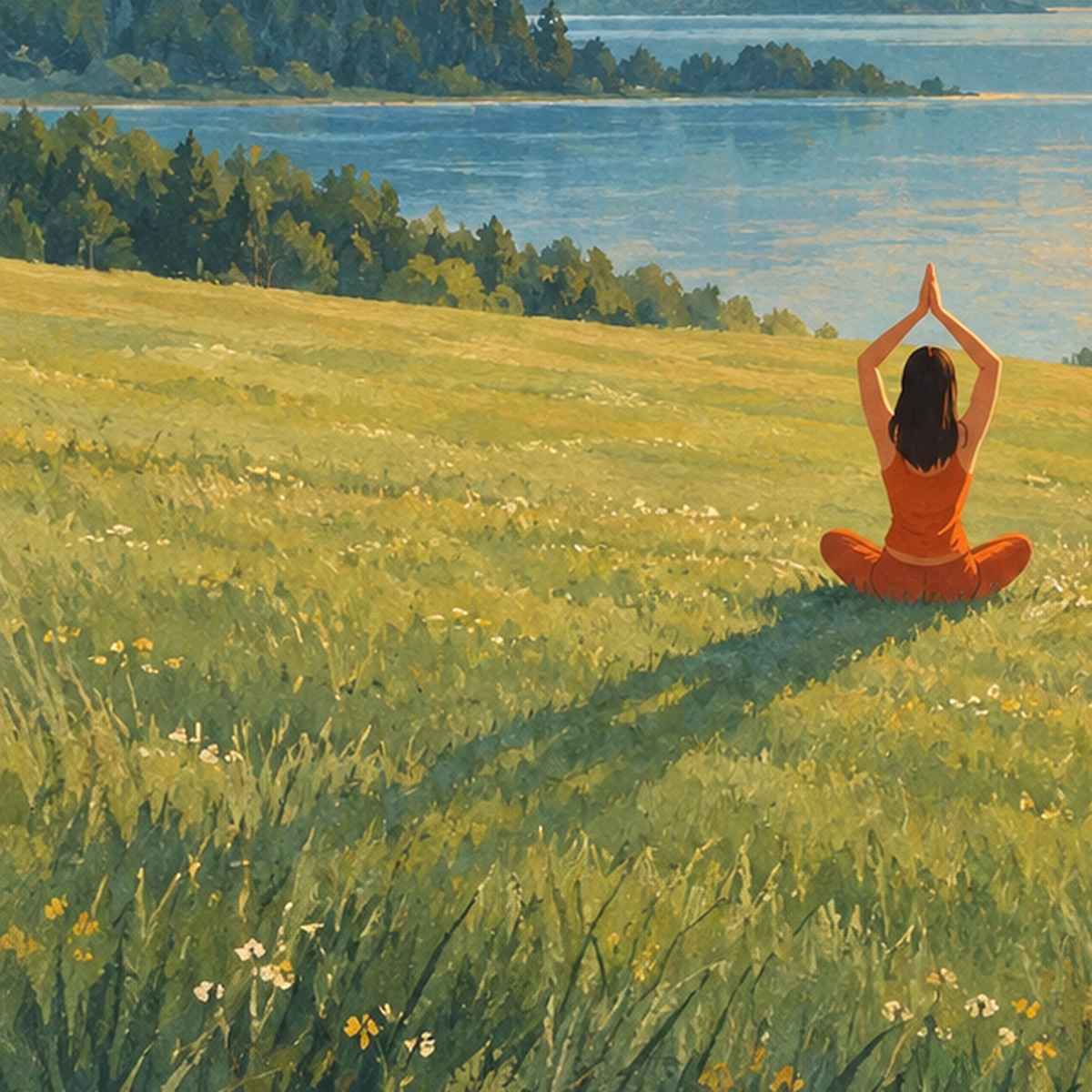 Doğada Meditasyon Manzarası Poster – Yoga ve Huzur Sanat Baskısı — baskının yakın çekimi, kâğıt dokusu ve renk detayı