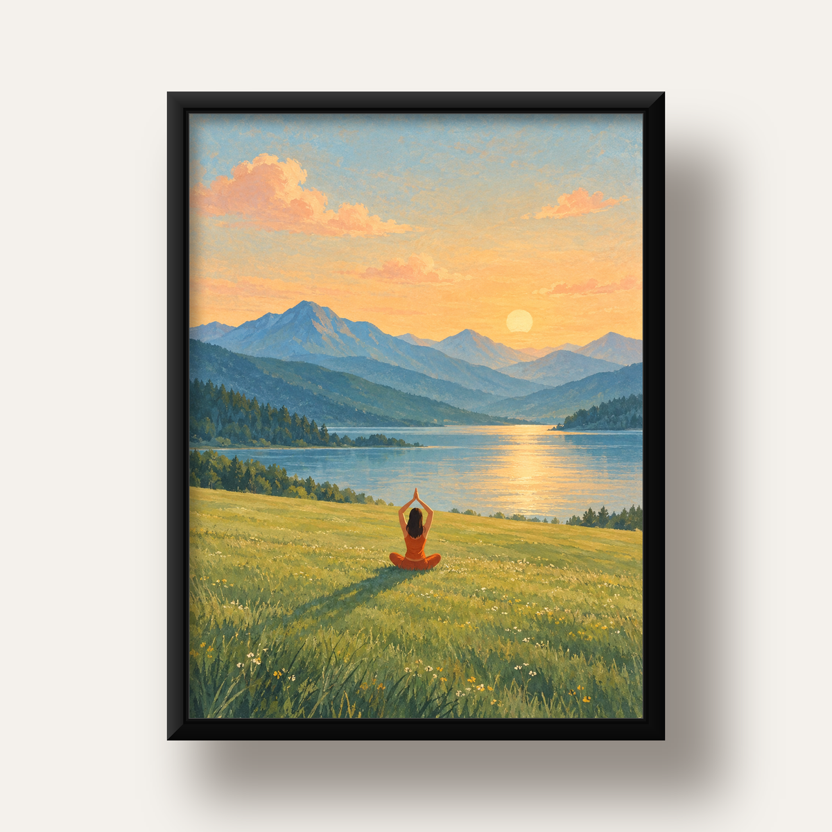Dağ Meditasyonu Manzara Poster — siyah derin çerçeveli