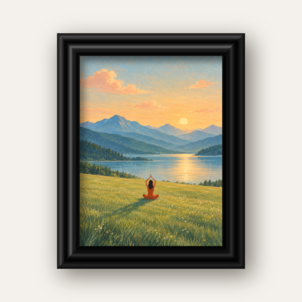 Dağ Meditasyonu Manzara Poster — siyah galeri çerçeveli