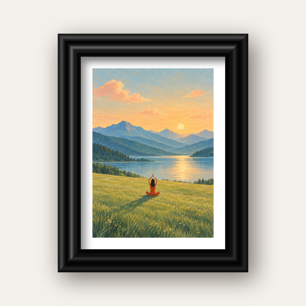 Dağ Meditasyonu Manzara Poster — siyah galeri çerçeveli paspartulu