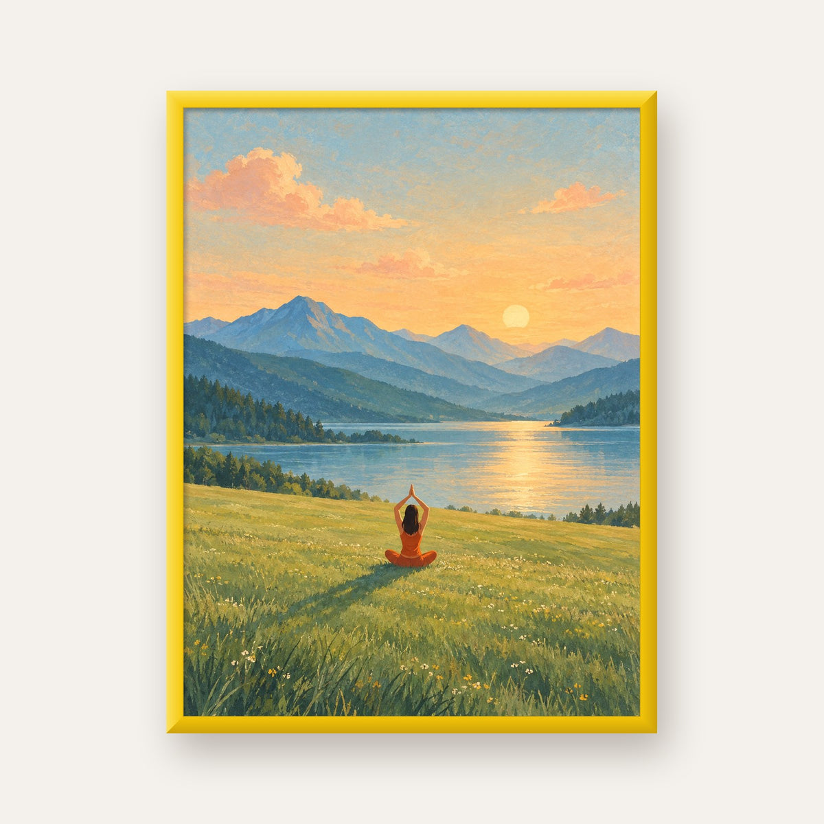 Dağ Meditasyonu Manzara Poster — sarı çerçeveli