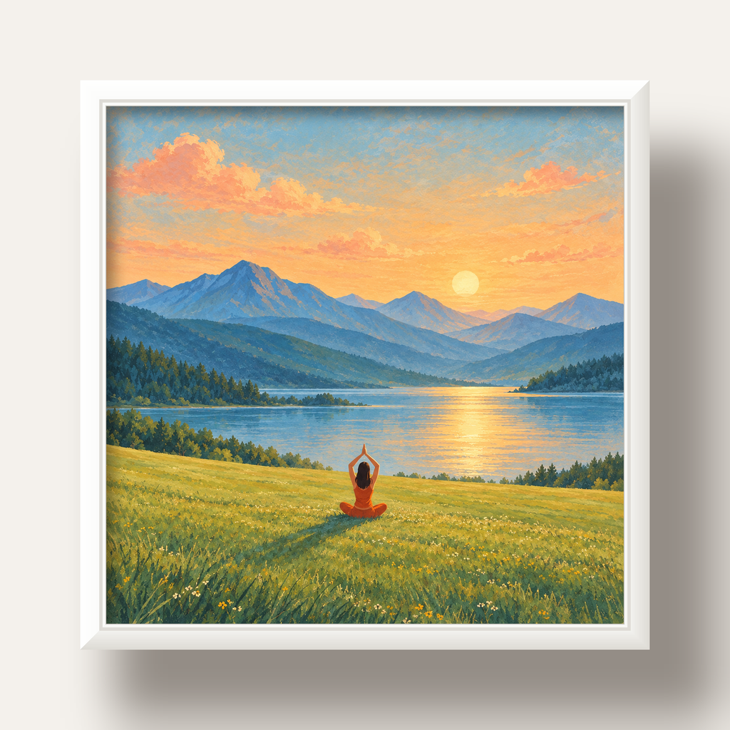 Dağ Meditasyonu Manzara Poster — beyaz derin çerçeveli