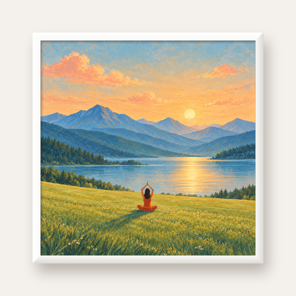 Dağ Meditasyonu Manzara Poster — beyaz çerçeveli kare poster