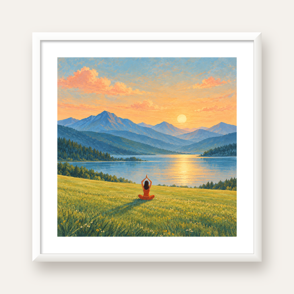 Dağ Meditasyonu Manzara Poster — beyaz çerçeveli kare poster