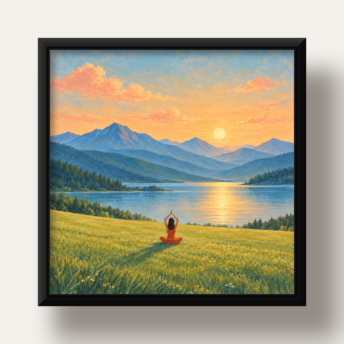 Dağ Meditasyonu Manzara Poster — siyah derin çerçeveli