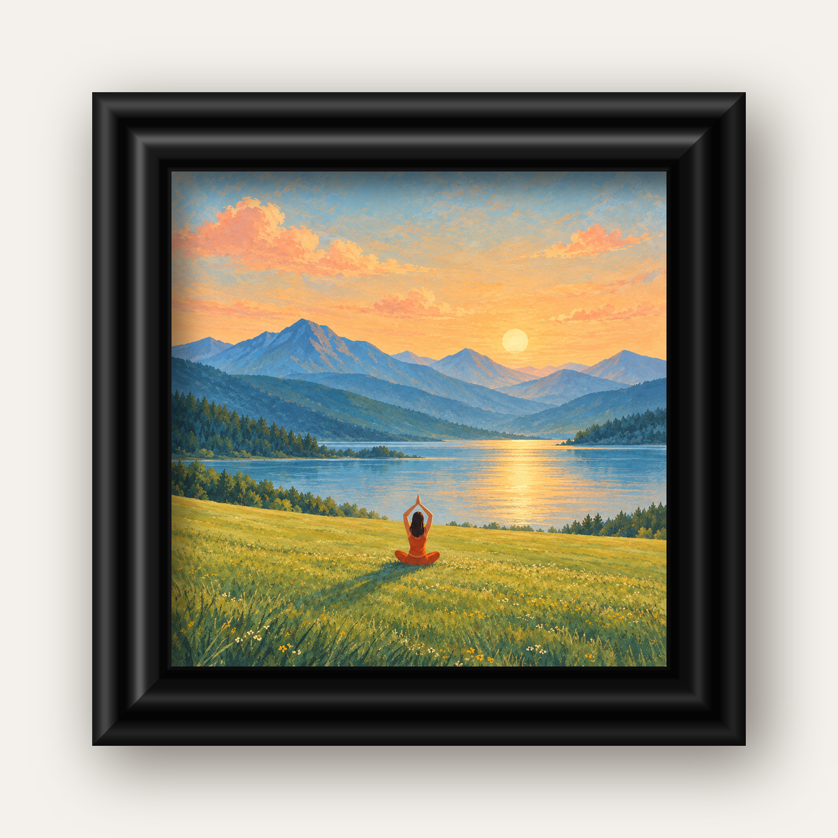 Dağ Meditasyonu Manzara Poster — siyah galeri çerçeveli