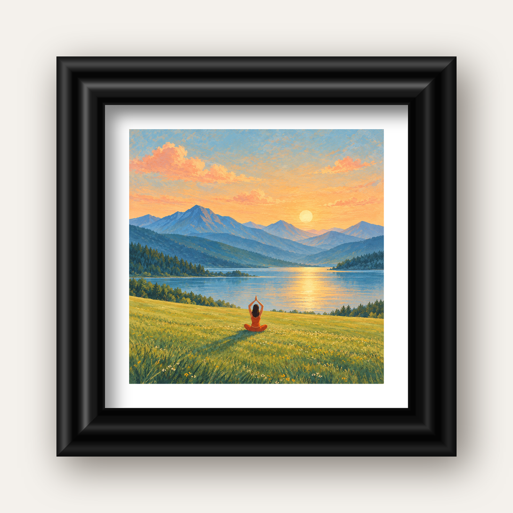 Dağ Meditasyonu Manzara Poster — siyah galeri çerçeveli paspartulu