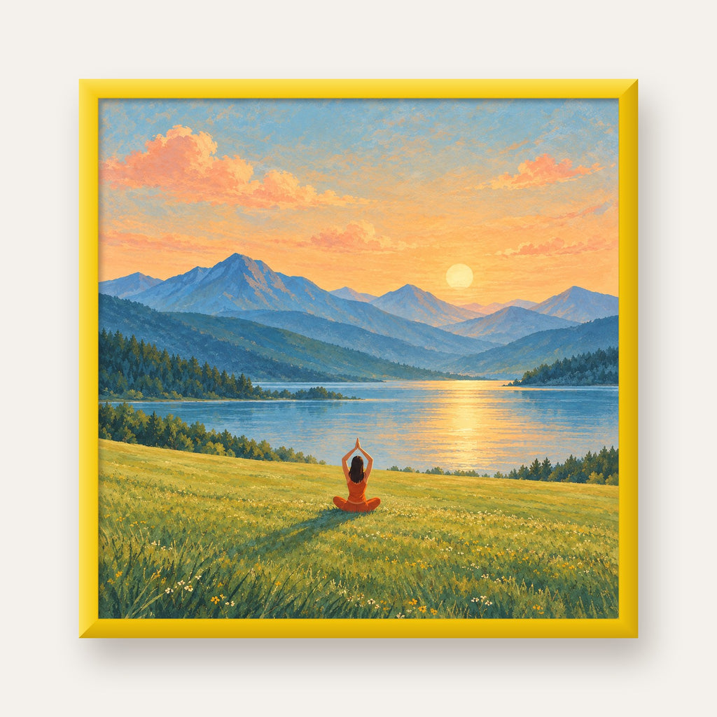 Dağ Meditasyonu Manzara Poster — sarı çerçeveli