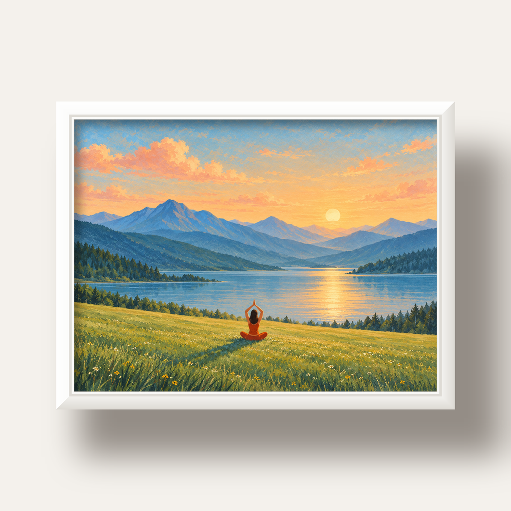 Dağ Meditasyonu Manzara Poster — beyaz derin çerçeveli