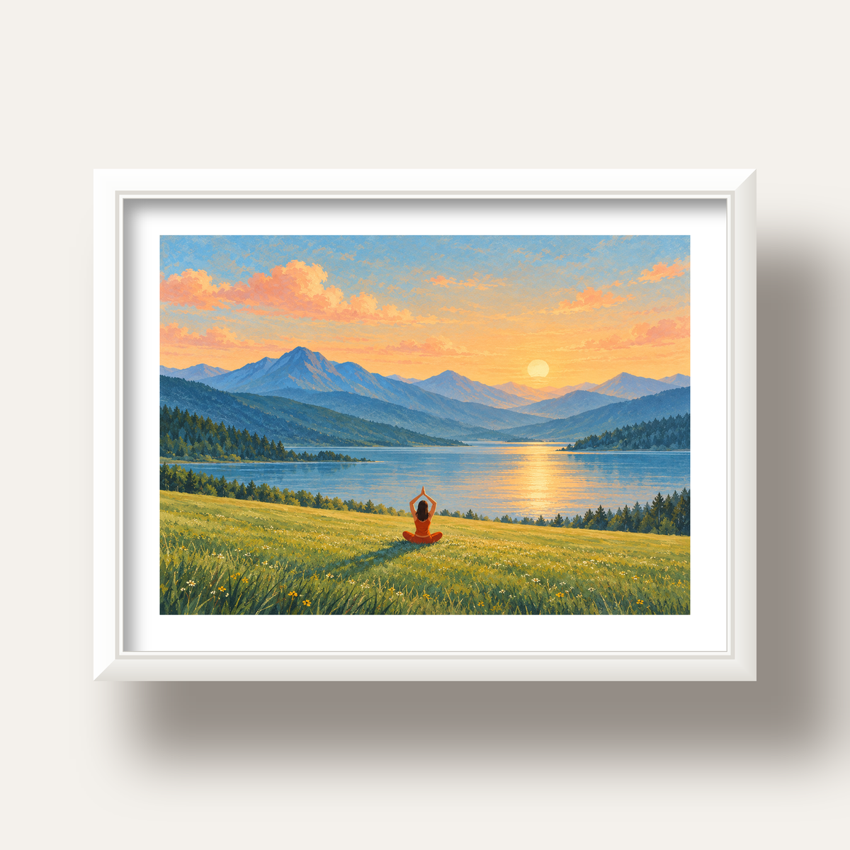 Dağ Meditasyonu Manzara Poster — beyaz derin çerçeveli paspartulu