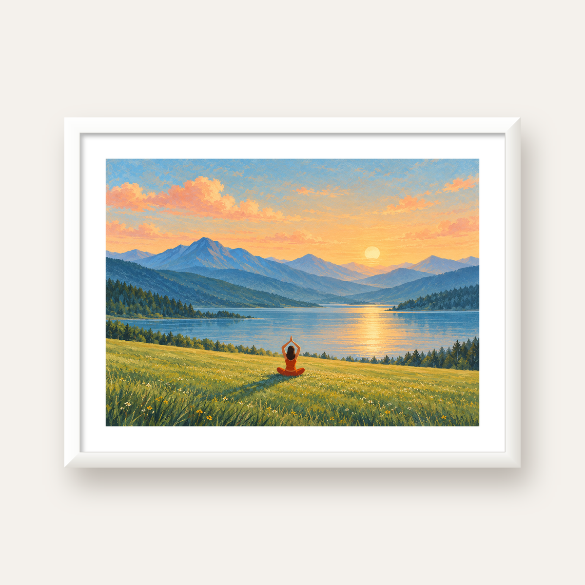 Dağ Meditasyonu Manzara Poster — beyaz çerçeveli yatay poster