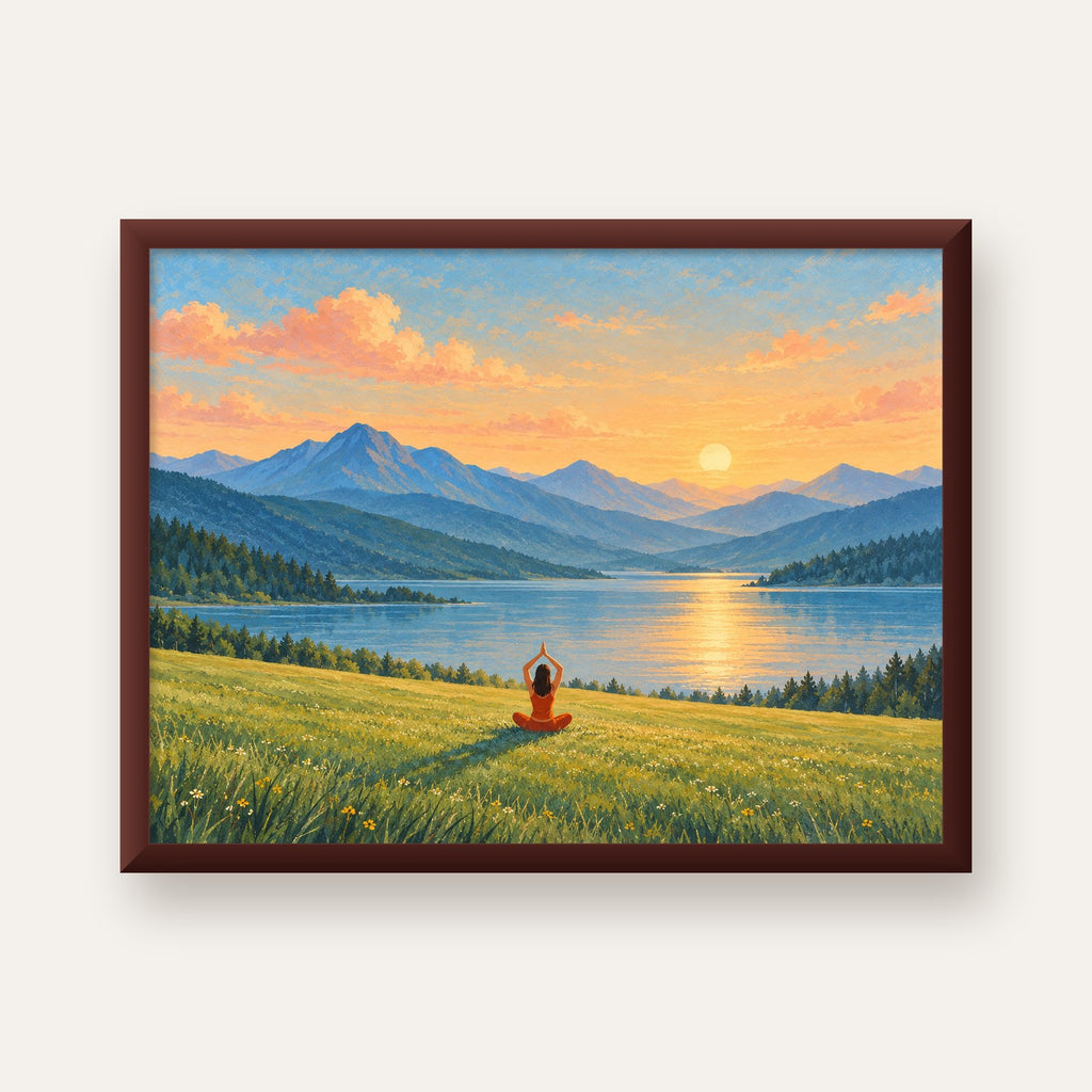 Dağ Meditasyonu Manzara Poster — ceviz çerçeveli