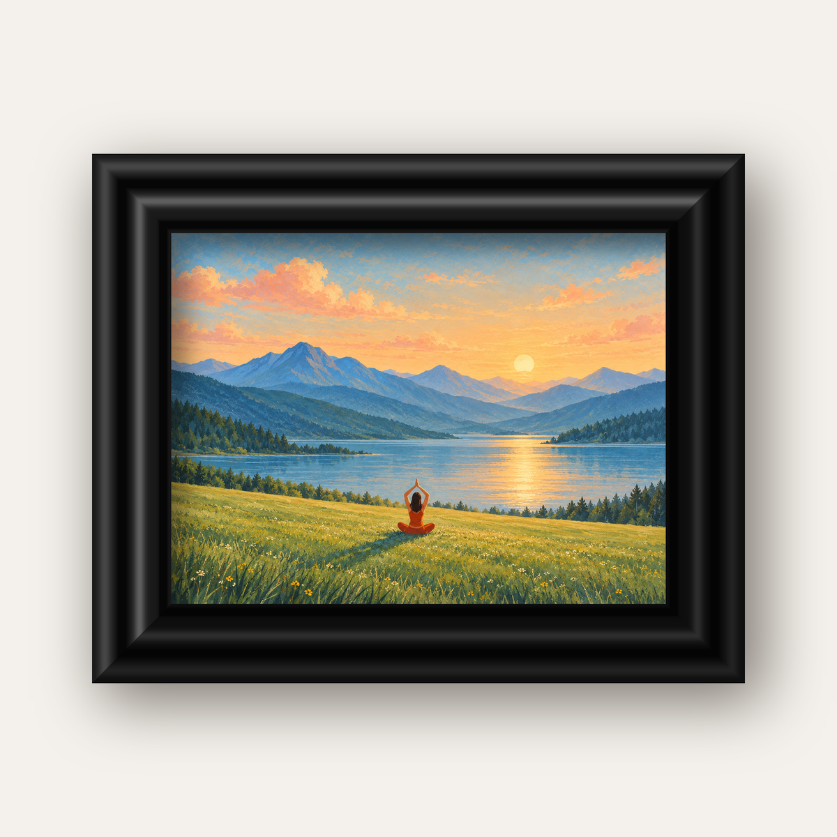 Dağ Meditasyonu Manzara Poster — siyah galeri çerçeveli