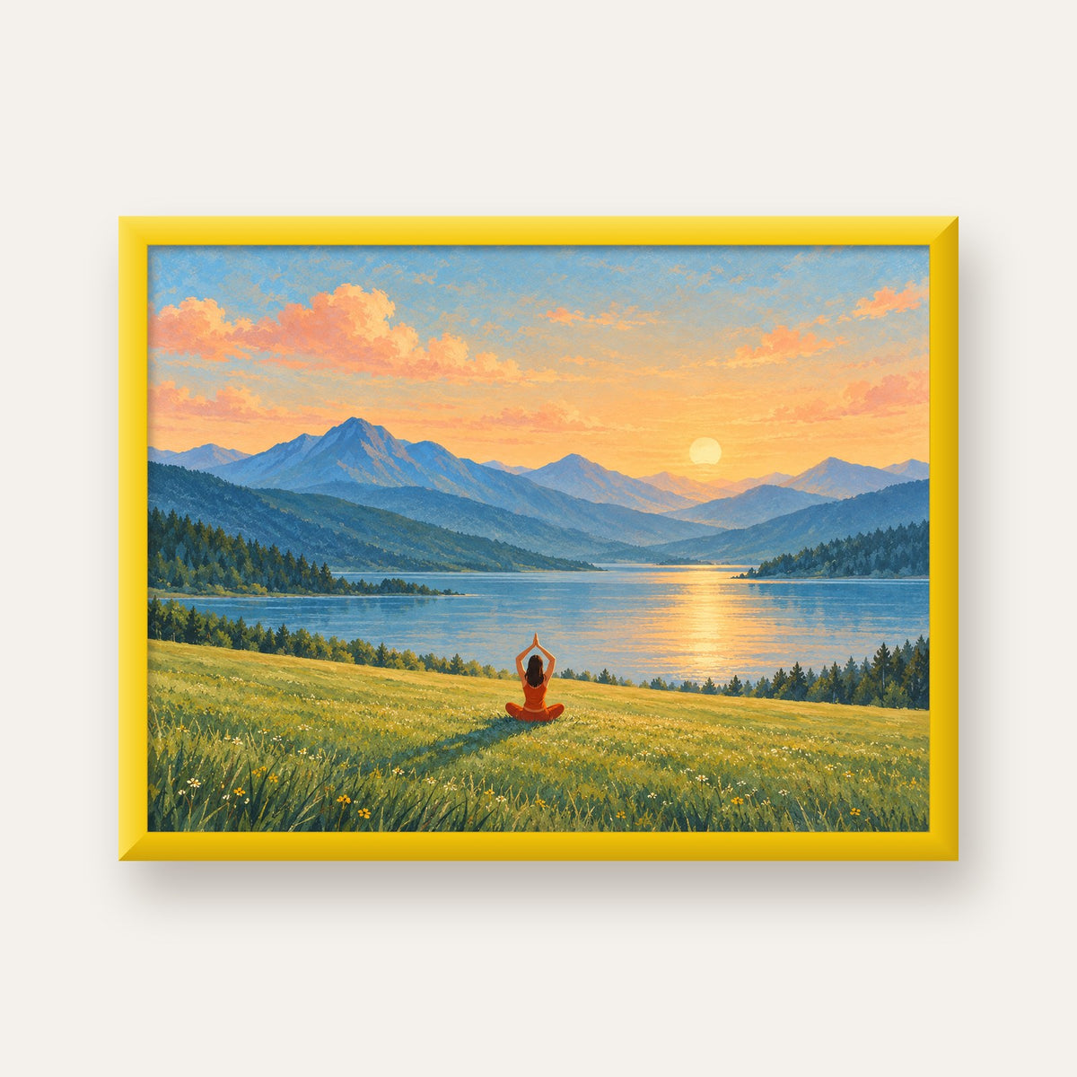 Dağ Meditasyonu Manzara Poster — sarı çerçeveli
