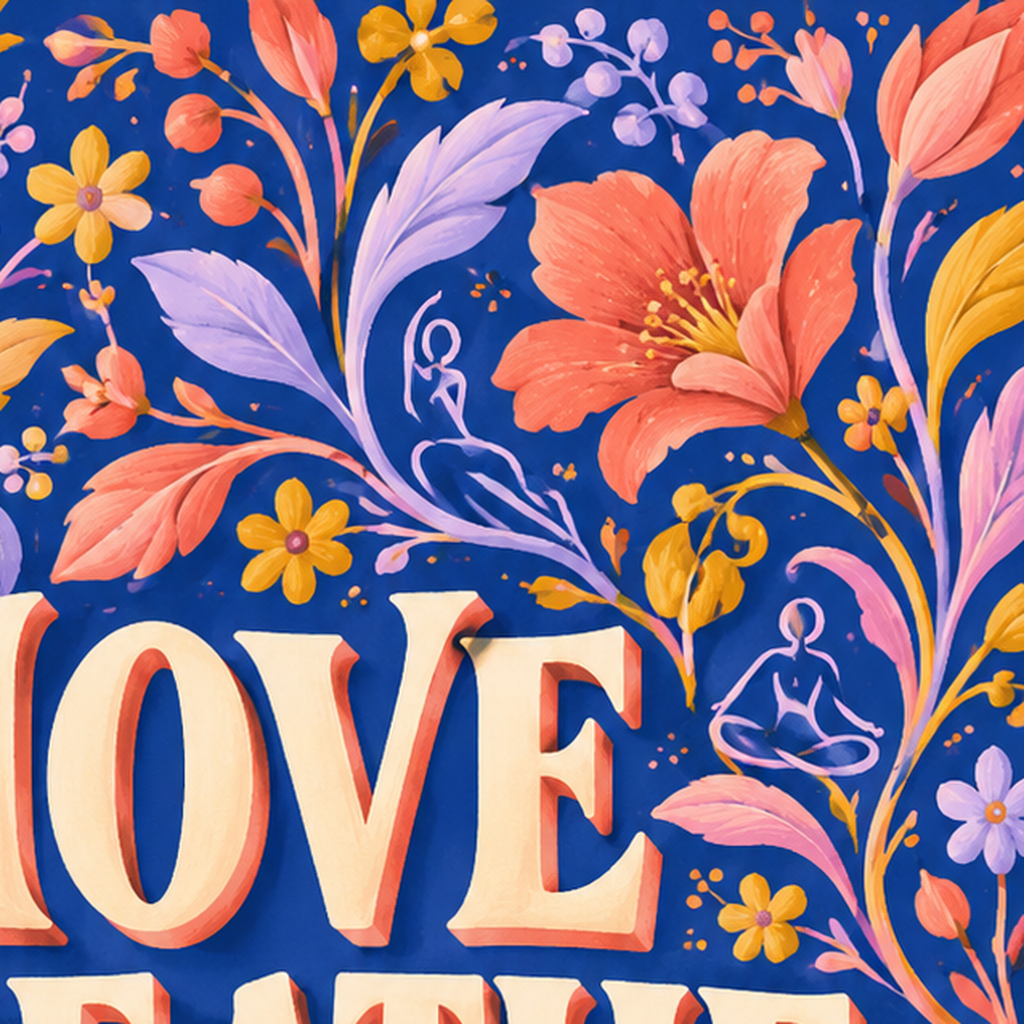 Move Breathe Bloom Çiçekli Motivasyon Sözü Poster — baskının yakın çekimi, kâğıt dokusu ve renk detayı