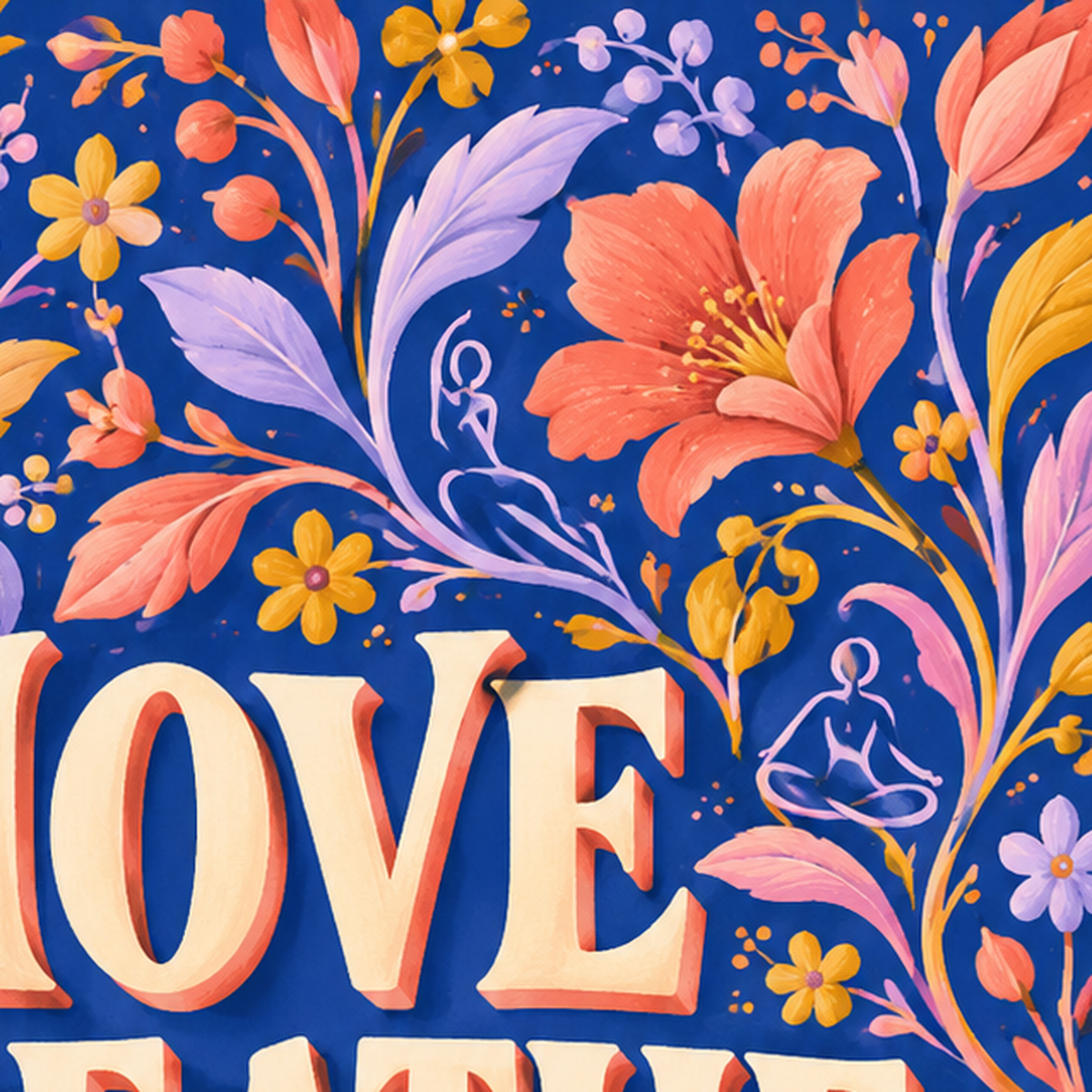 Move Breathe Bloom Çiçekli Motivasyon Sözü Poster — baskının yakın çekimi, kâğıt dokusu ve renk detayı