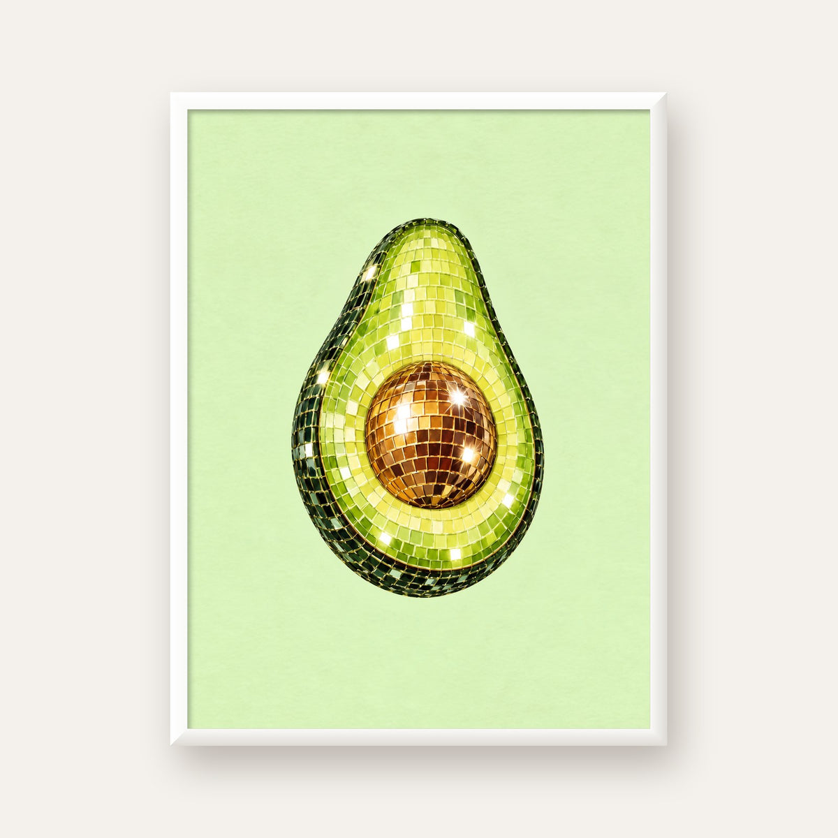 Mozaik Avokado Dijital Poster – Modern Sanat Baskısı — beyaz çerçeveli dikey poster