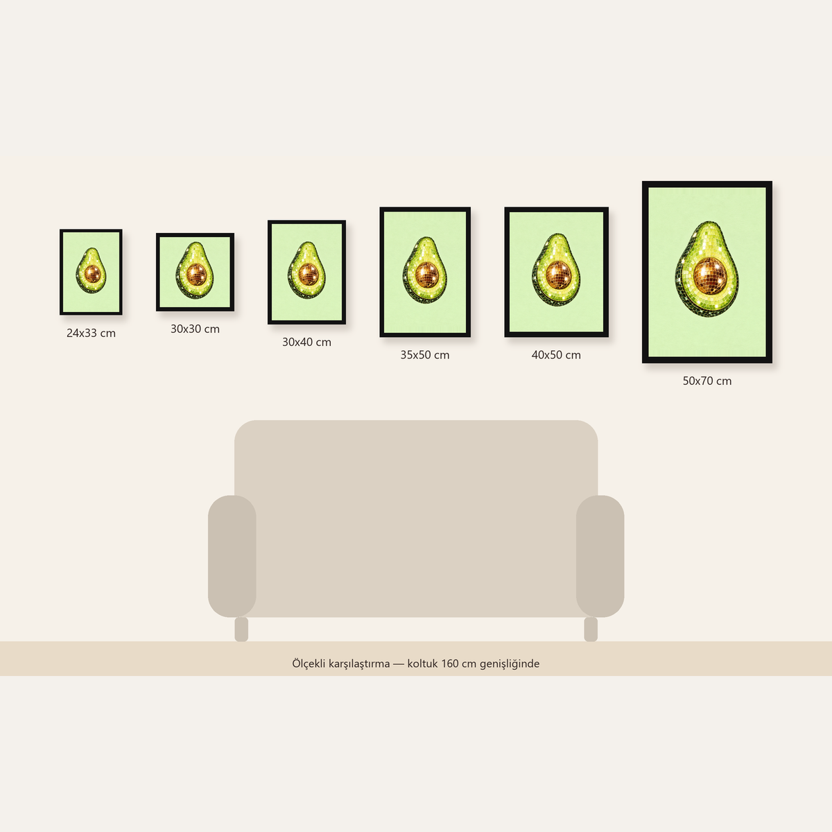 Mozaik Avokado Dijital Poster – Modern Sanat Baskısı — Dikey ölçülerinin karşılaştırması
