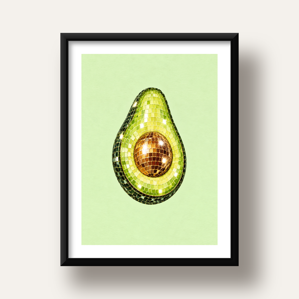 Mozaik Avokado Dijital Poster – Modern Sanat Baskısı — siyah derin çerçeveli paspartulu