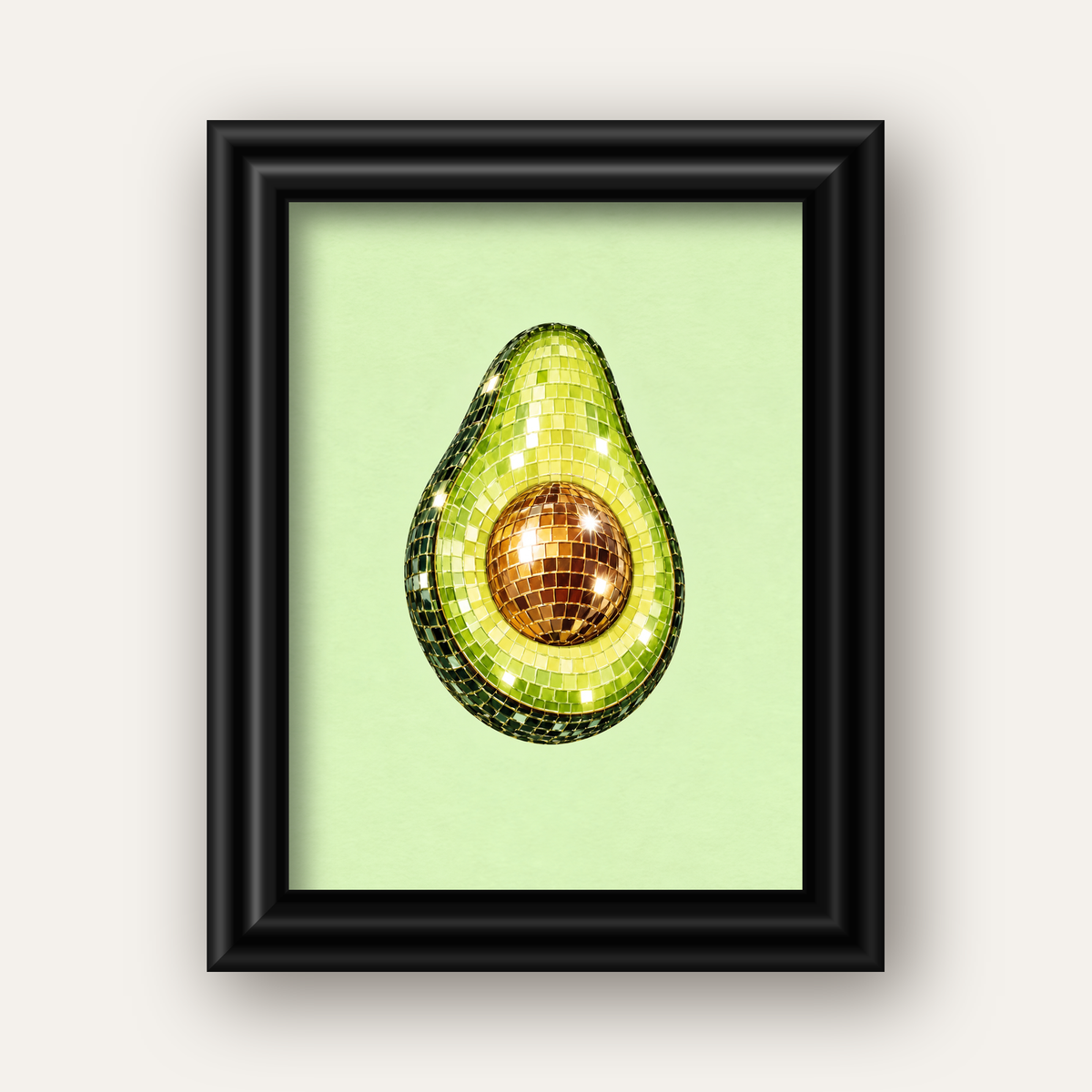 Mozaik Avokado Dijital Poster – Modern Sanat Baskısı — siyah galeri çerçeveli