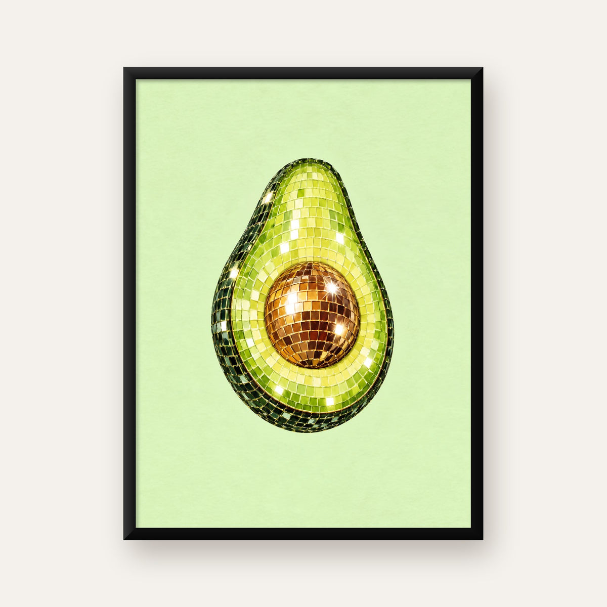 Mozaik Avokado Dijital Poster – Modern Sanat Baskısı — Dikey baskı, düz siyah çerçeveli duvar posteri