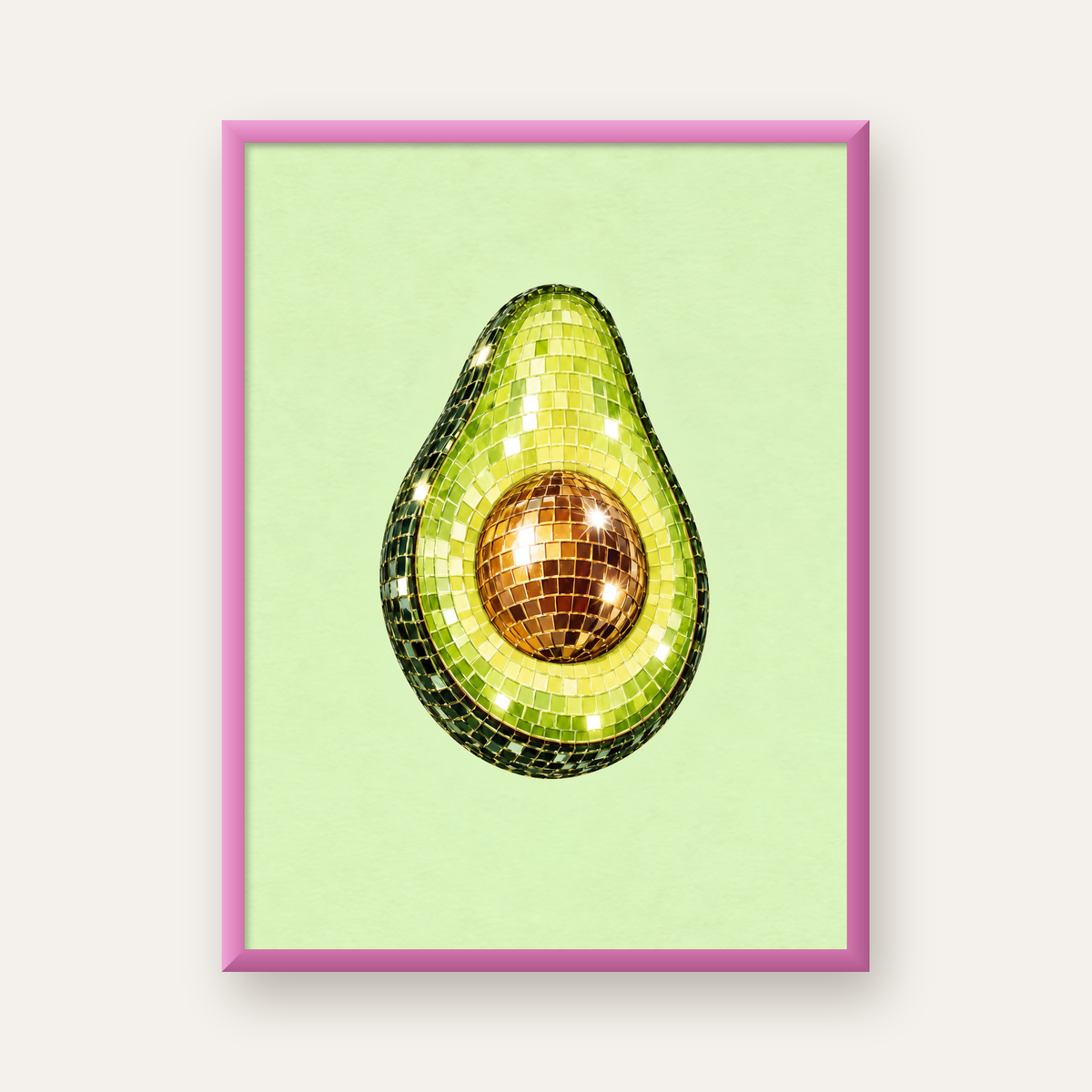 Mozaik Avokado Dijital Poster – Modern Sanat Baskısı — pembe çerçeveli