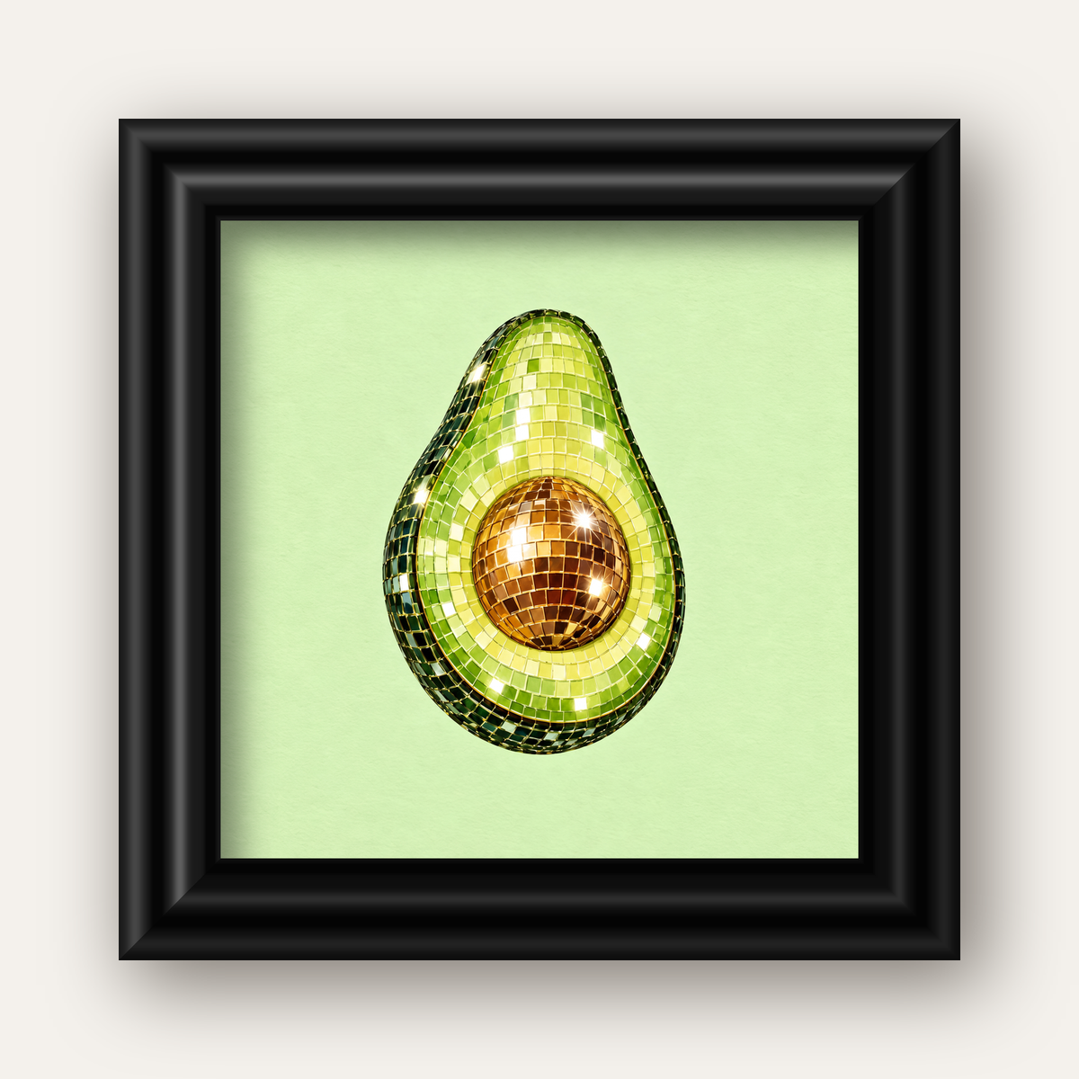 Mozaik Avokado Dijital Poster – Modern Sanat Baskısı — siyah galeri çerçeveli