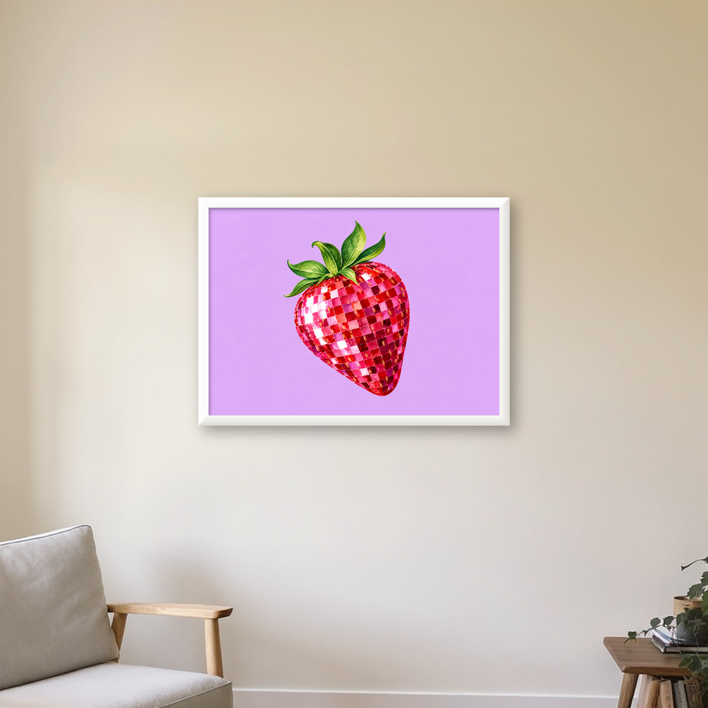 Mozaik Çilek İllüstrasyonu Poster – Parlak ve Modern Tasarım — beyaz çerçeveli yatay poster