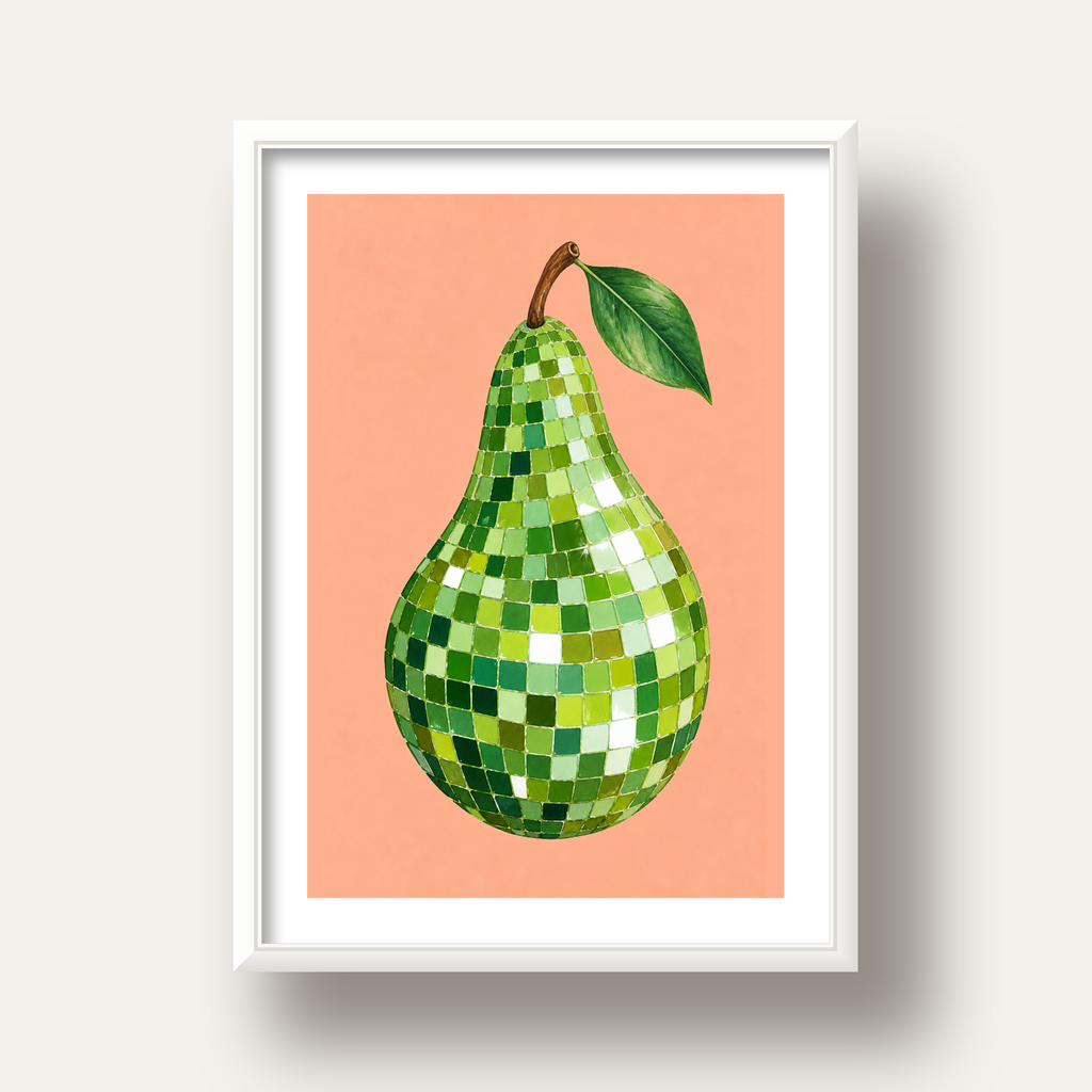 Mozaik Desenli Armut Poster – Modern ve Renkli Duvar Dekoru — beyaz derin çerçeveli paspartulu