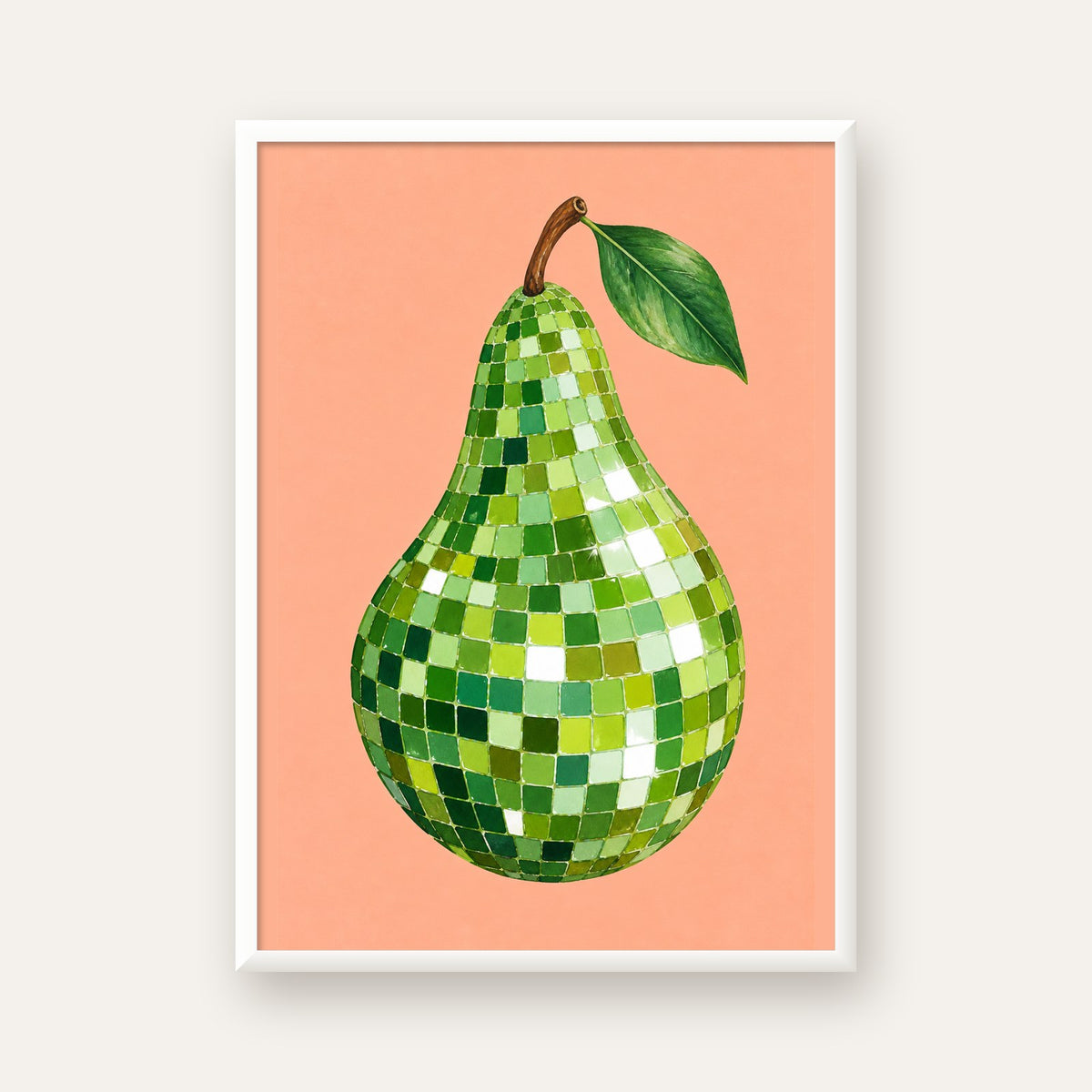Mozaik Desenli Armut Poster – Modern ve Renkli Duvar Dekoru — beyaz çerçeveli dikey poster
