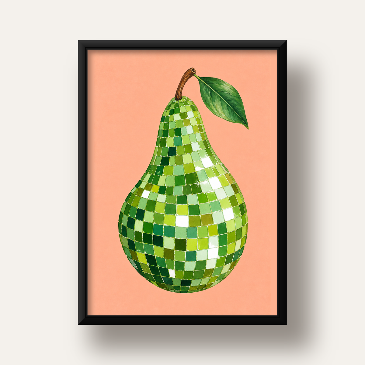Mozaik Desenli Armut Poster – Modern ve Renkli Duvar Dekoru — siyah derin çerçeveli