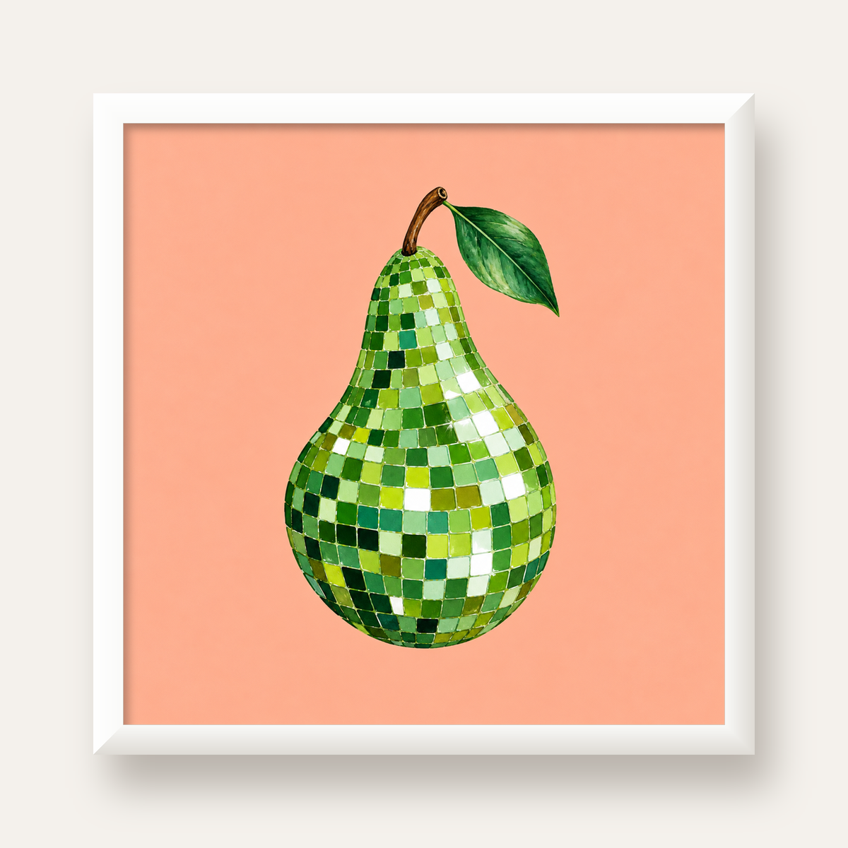 Mozaik Desenli Armut Poster – Modern ve Renkli Duvar Dekoru — beyaz çerçeveli kare poster