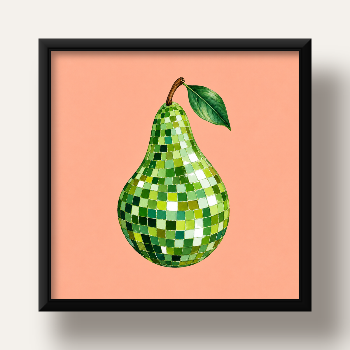 Mozaik Desenli Armut Poster – Modern ve Renkli Duvar Dekoru — siyah derin çerçeveli