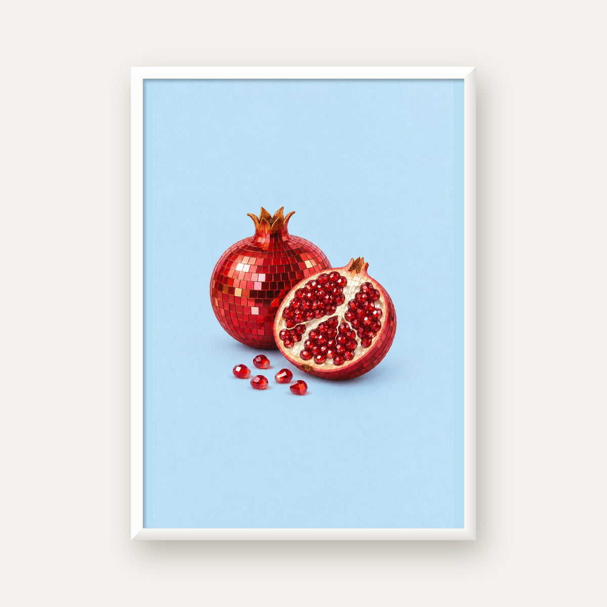 Modern Mozaik Nar İllüstrasyon Poster – Dijital Sanat — beyaz çerçeveli dikey poster