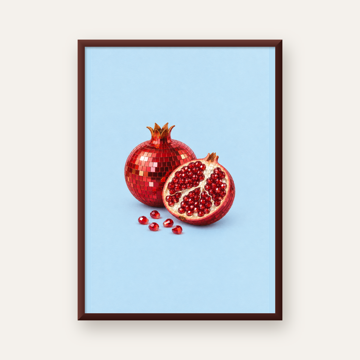 Modern Mozaik Nar İllüstrasyon Poster – Dijital Sanat — ceviz çerçeveli