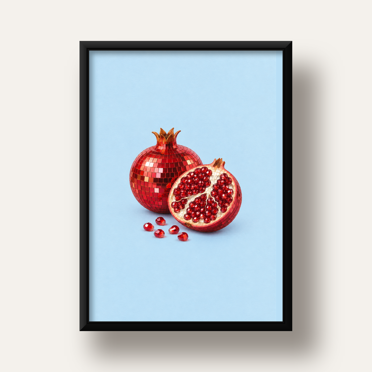 Modern Mozaik Nar İllüstrasyon Poster – Dijital Sanat — siyah derin çerçeveli